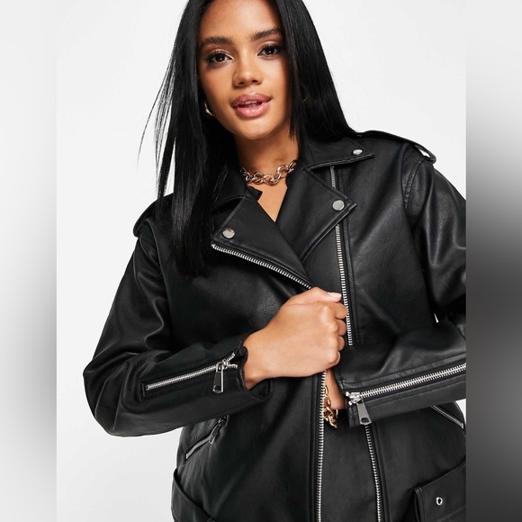 Missguided Oversized Faux Leather Jacket - Picture 2 of 10